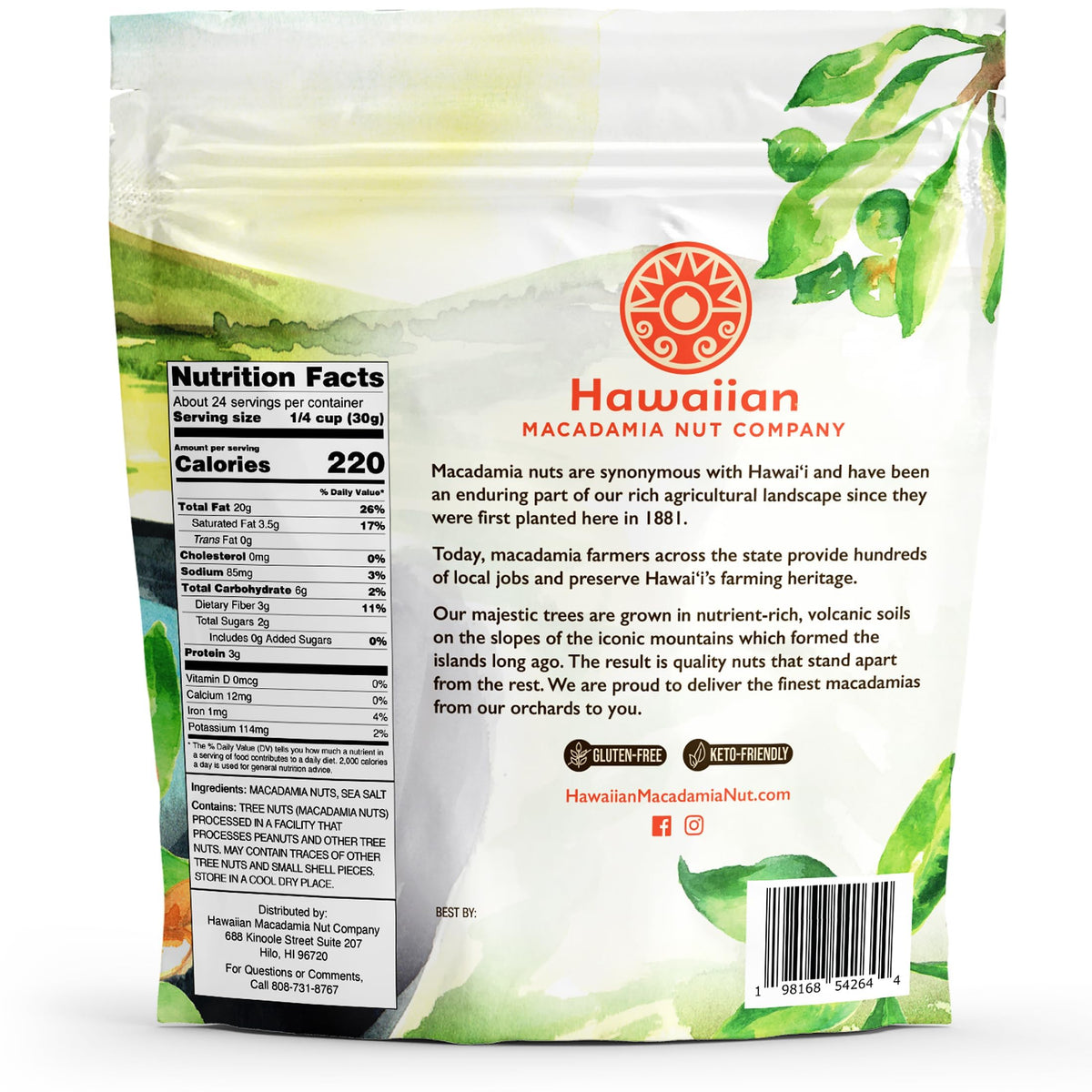 Hawaiian Macadamia Nut Company Dry Roasted Macadamias with Sea Salt – 24 oz, Gluten-Free & Non-GMO