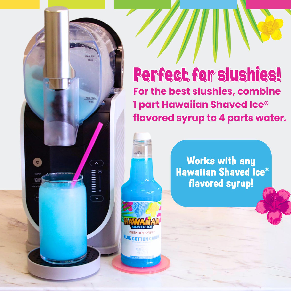 Hawaiian Shaved Ice Syrup Assortment — 3 Flavors, 16oz Bottles, Cups, Straws & Pour Spouts