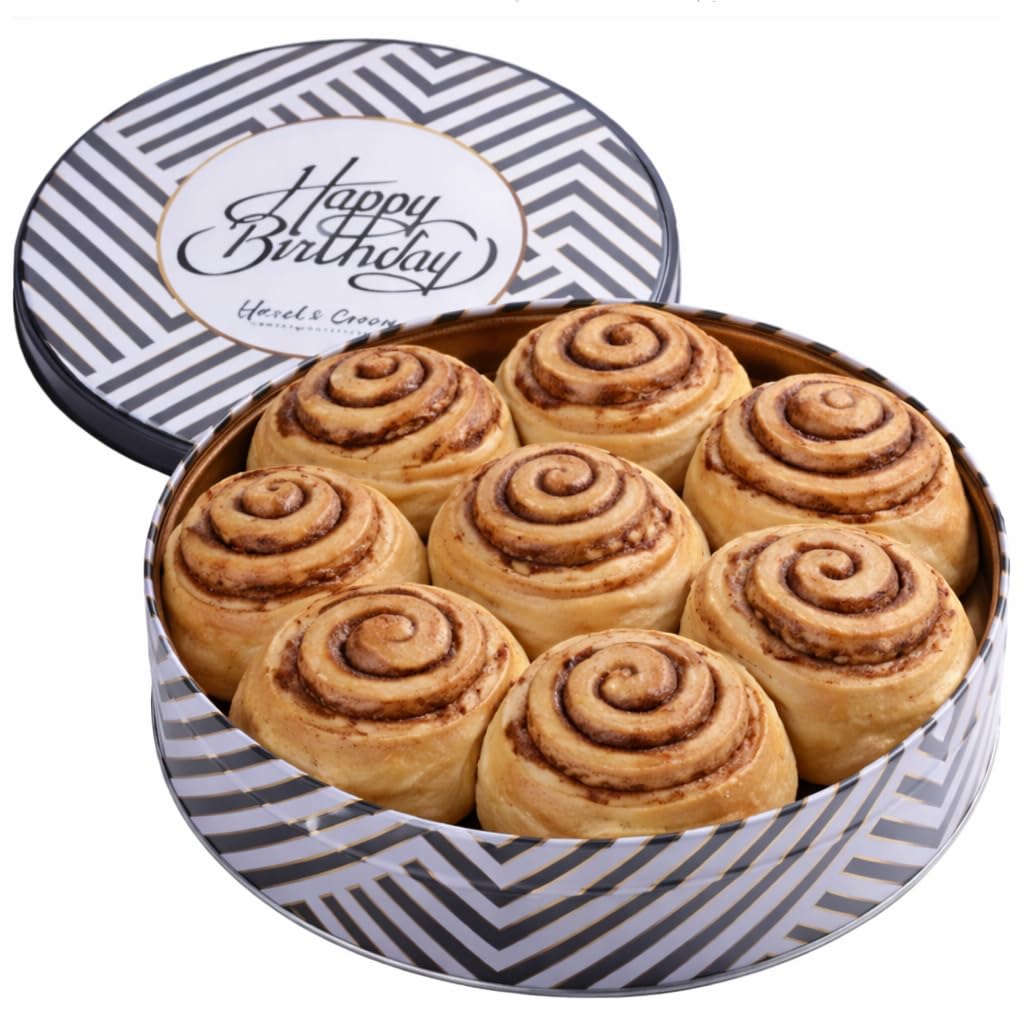 Hazel & Creme Birthday Cinnamon Rolls Gift Tin – Soft Baked, Individually Wrapped