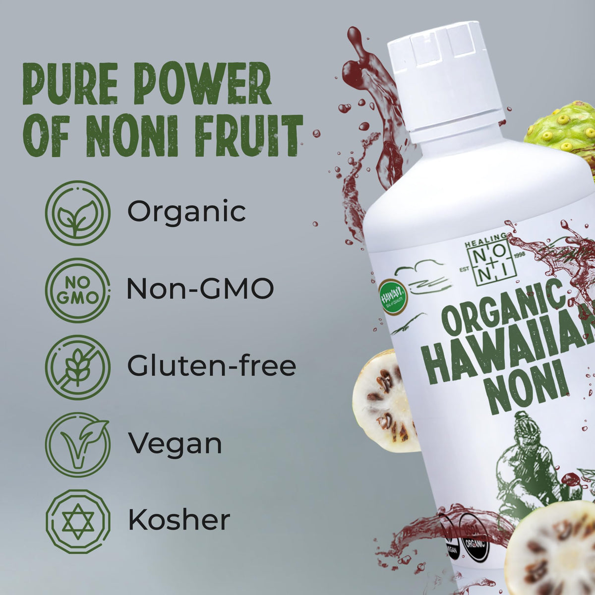 Healing Noni - 2-Pack 32oz Hawaiian Organic Noni Juice — USDA Certified Organic