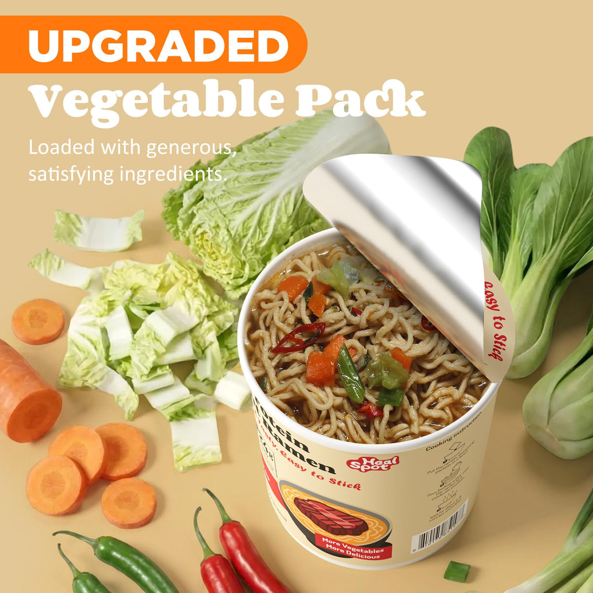 HealSpot High Protein Instant Ramen Variety Pack (6 Cups) – 32g Plant-Based Protein, Non-Fried, Keto & Vegan Friendly (Golden-Chicken, Smoky-Beef, Classic-Pork)