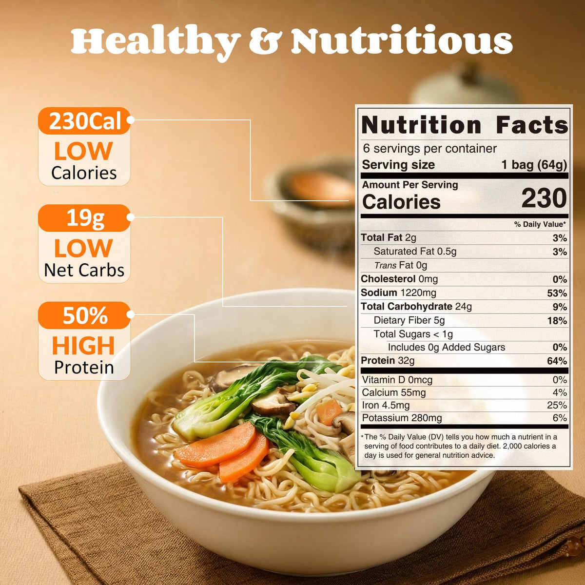 HealSpot High Protein Instant Ramen – 6 Pack, Plant-Based 32g Protein, Low Fat & Keto Friendly