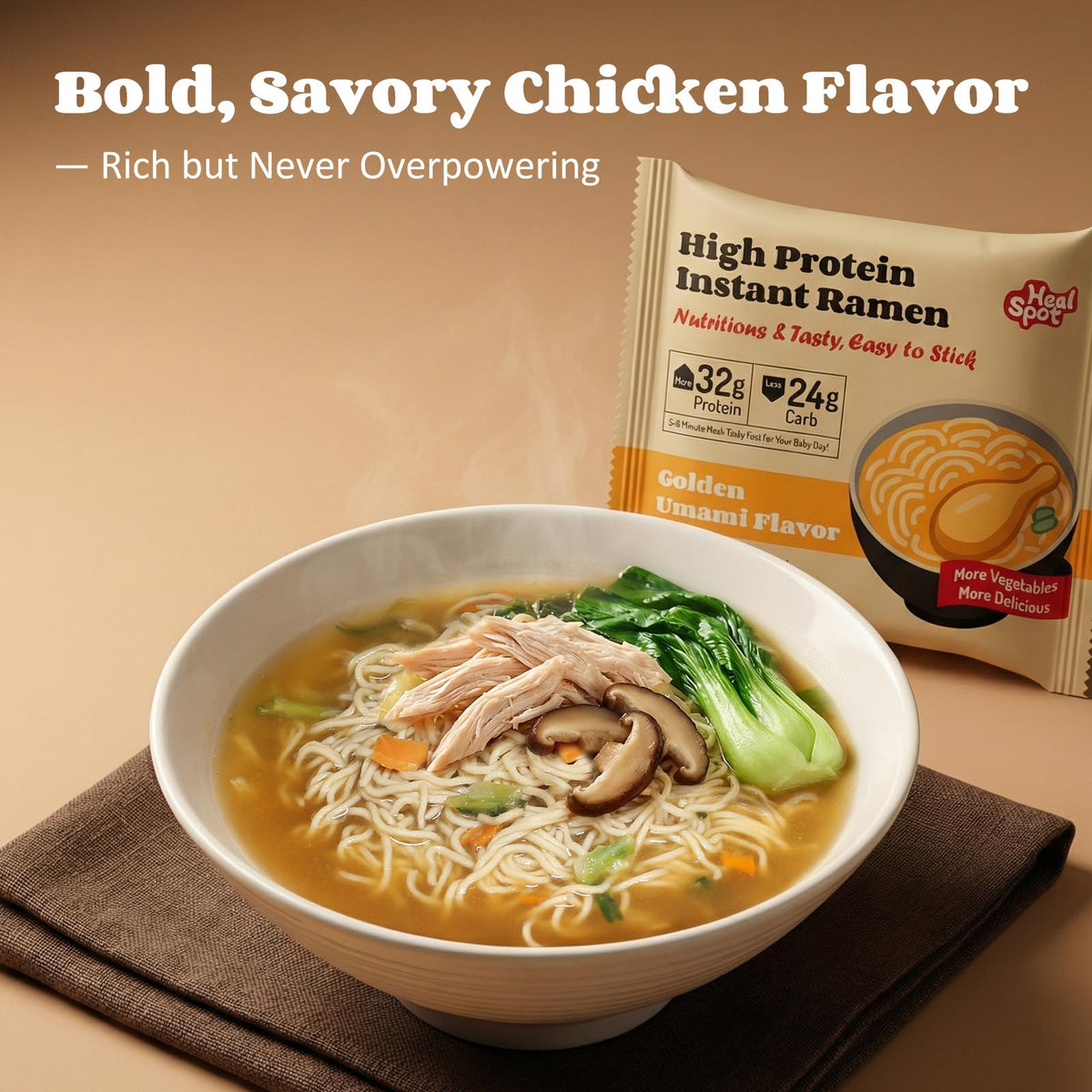 HealSpot High Protein Instant Ramen – 6 Pack, Plant-Based 32g Protein, Low Fat & Keto Friendly