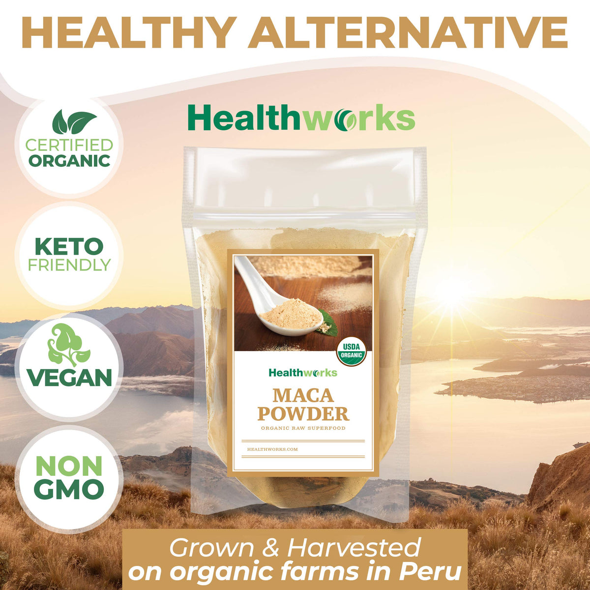 Healthworks Organic Maca Powder Raw - 32 oz | Peruvian Ginseng, Vegan