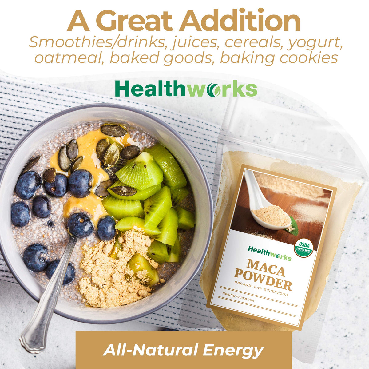 Healthworks Organic Maca Powder Raw - 32 oz | Peruvian Ginseng, Vegan