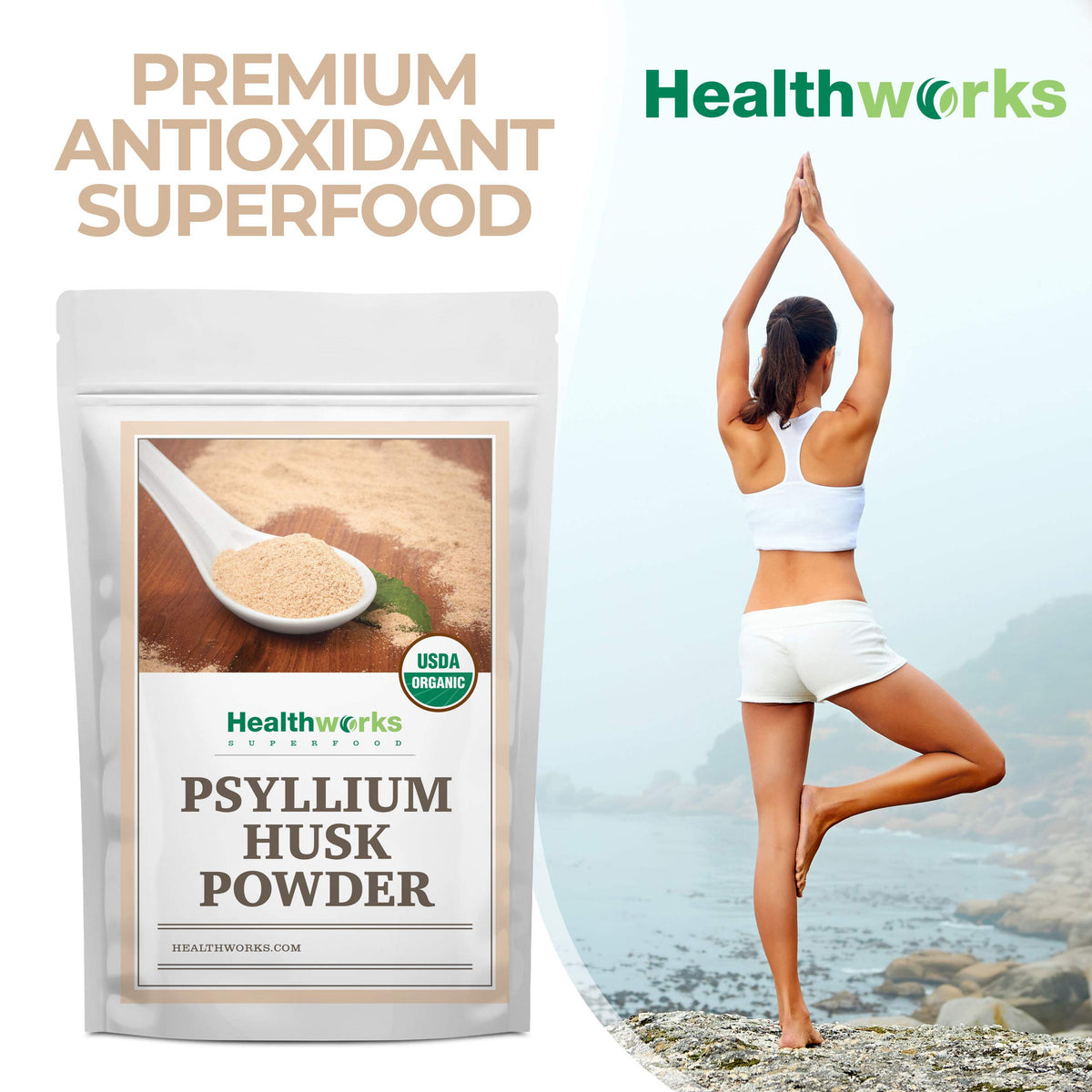 Healthworks Organic Psyllium Husk Powder – 32 Oz / 2 Lbs | Finely Ground, Raw, Certified Organic, Gluten-Free, Vegan, Non-GMO