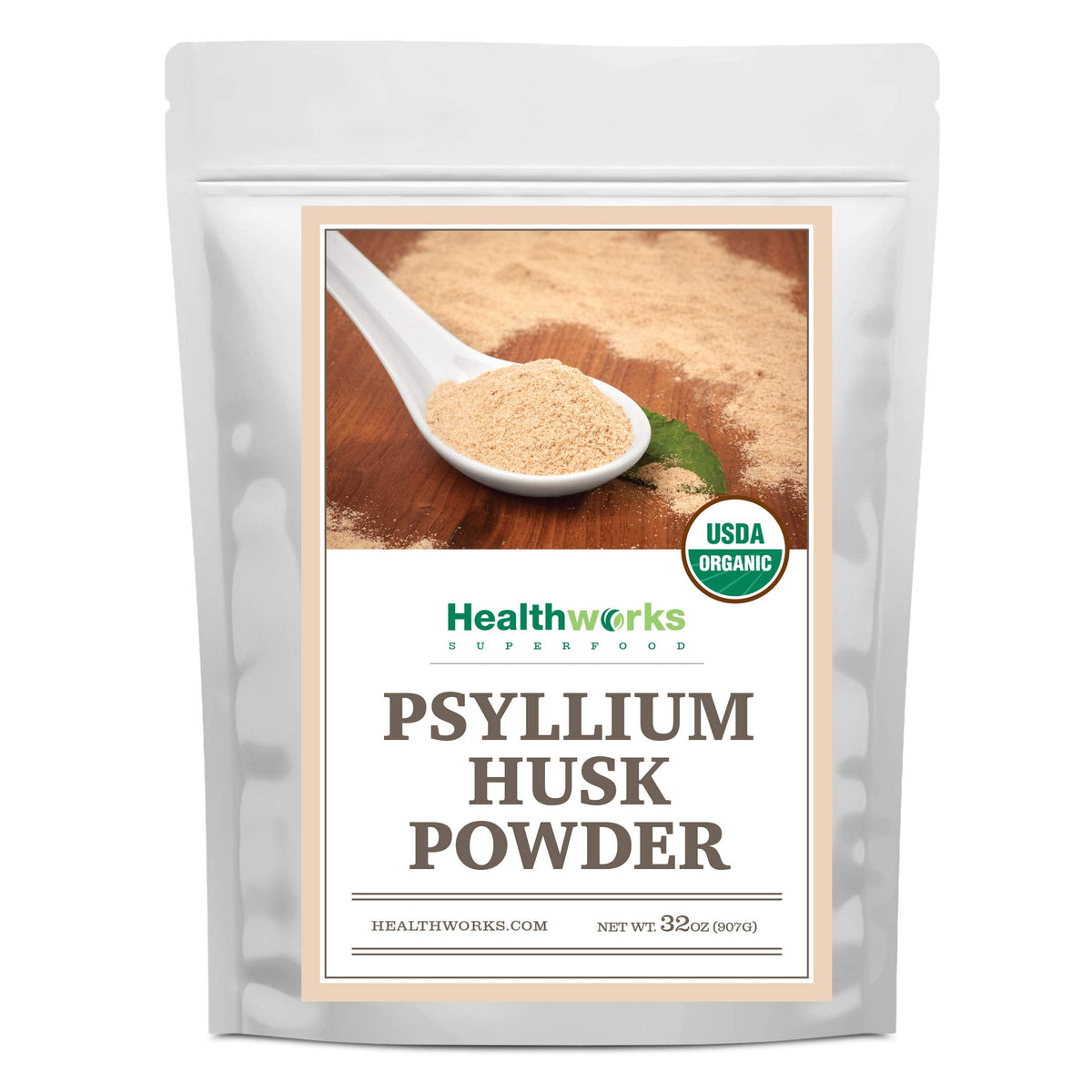 Healthworks Organic Psyllium Husk Powder – 32 Oz / 2 Lbs | Finely Ground, Raw, Certified Organic, Gluten-Free, Vegan, Non-GMO