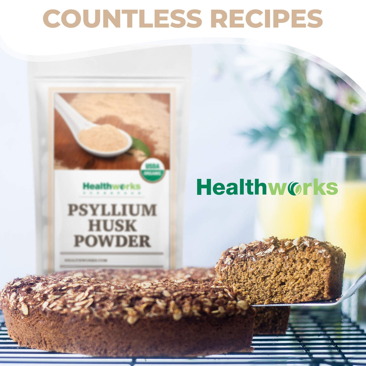 Healthworks Organic Psyllium Husk Powder – 32 Oz / 2 Lbs | Finely Ground, Raw, Certified Organic, Gluten-Free, Vegan, Non-GMO