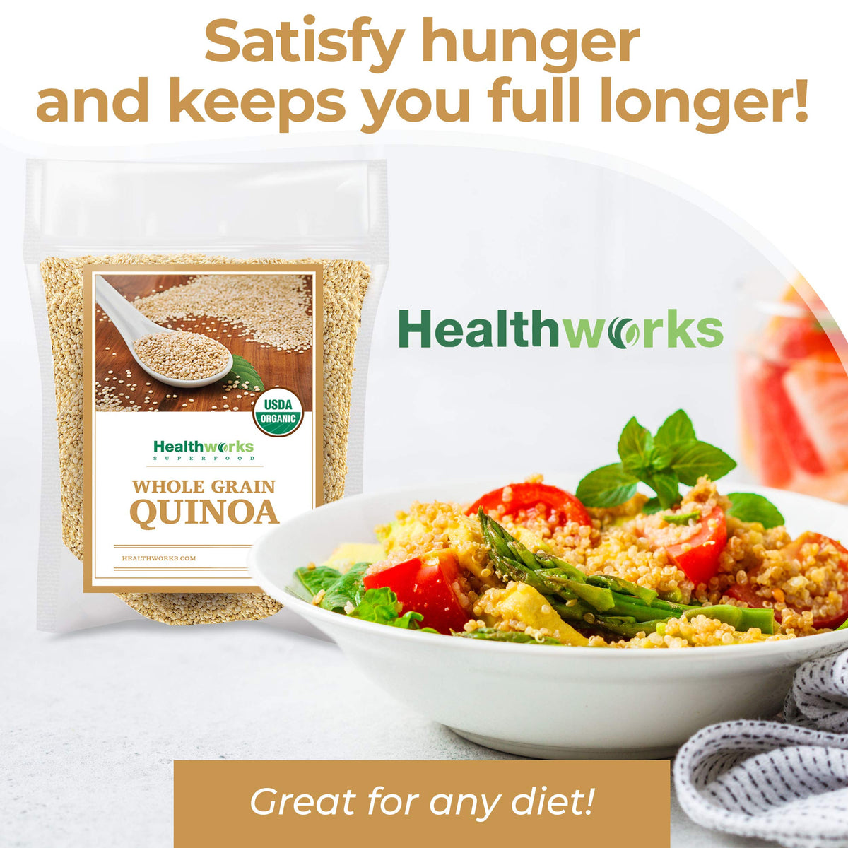 Healthworks Organic Quinoa White Whole Grain - 80 oz | Plant-Based Protein & Fiber