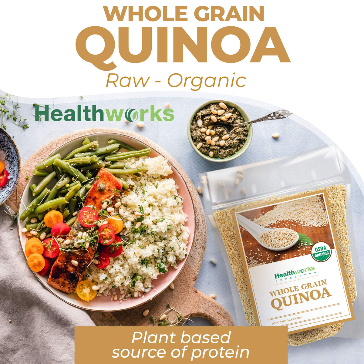 Healthworks Organic Quinoa White Whole Grain - 80 oz | Plant-Based Protein & Fiber