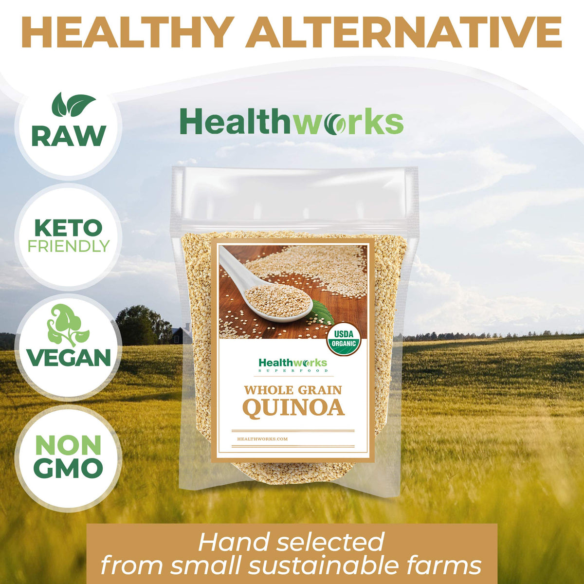 Healthworks Organic Quinoa White Whole Grain - 80 oz | Plant-Based Protein & Fiber