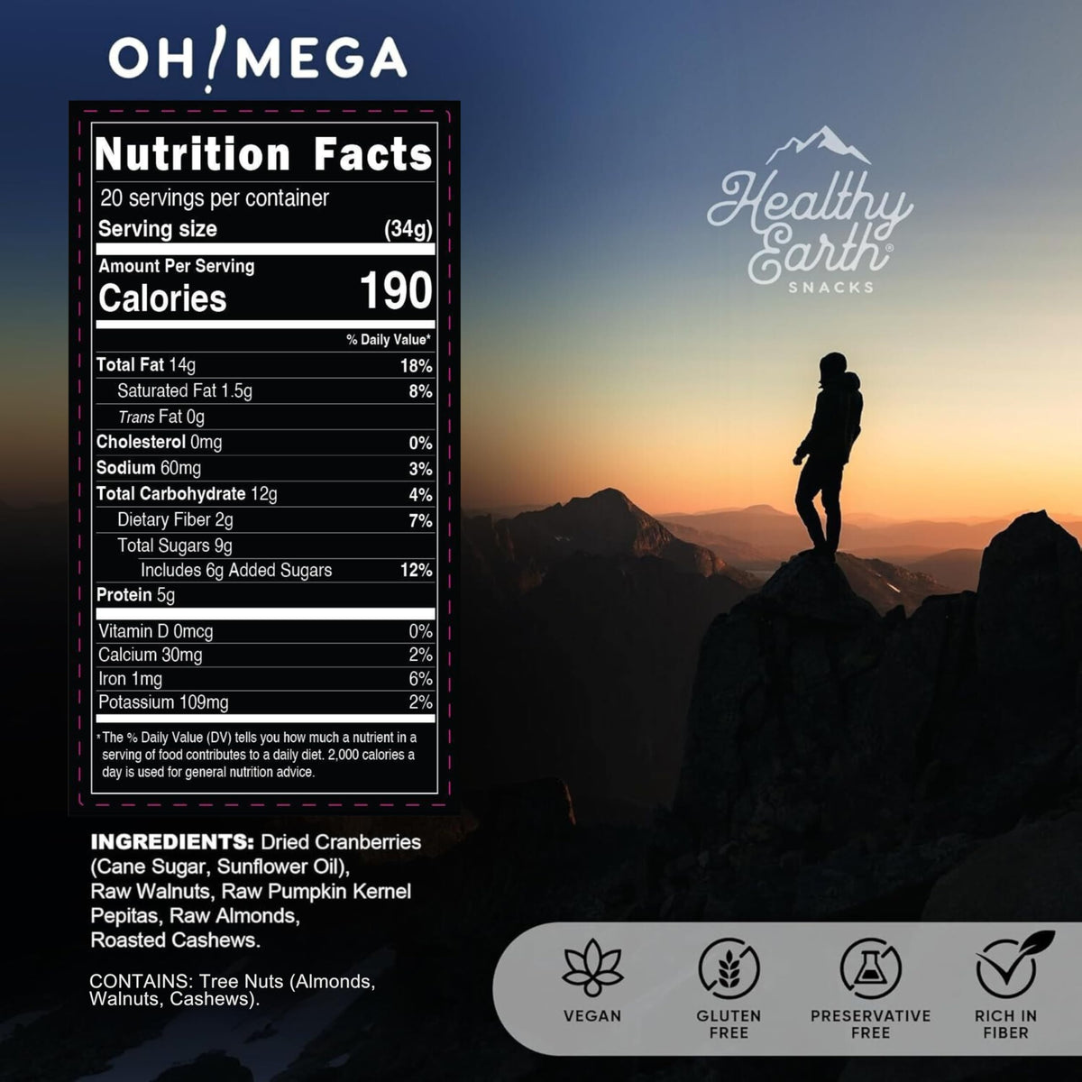 Healthy Earth Mixed Nuts Unsalted | Trail Mix – Gluten Free, Peanut-Free, High Fiber, Omega-3 & Omega-6