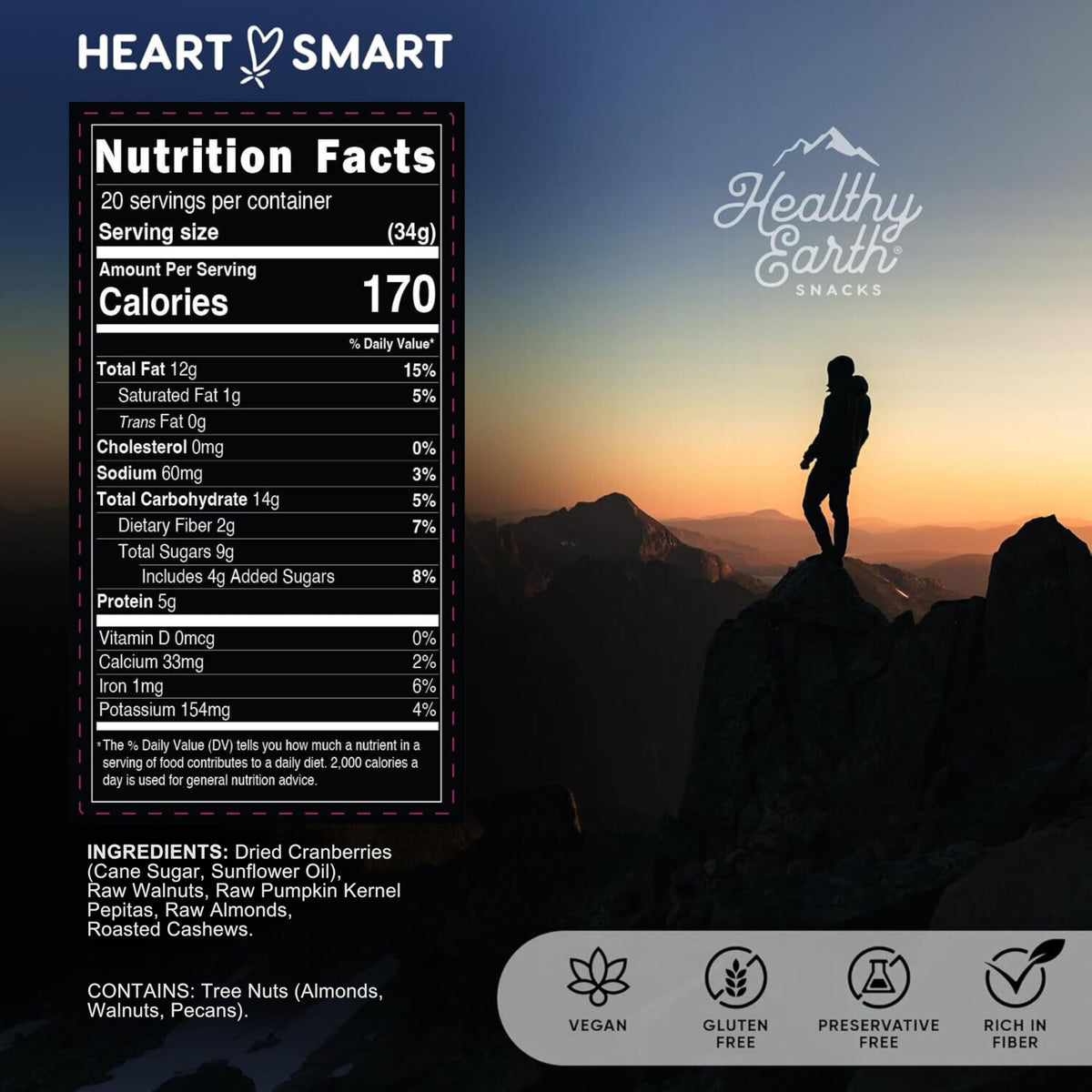 Healthy Earth Oh! Mega Medley – Mixed Nuts Unsalted Trail Mix | Gluten Free, High Fiber, No Preservatives