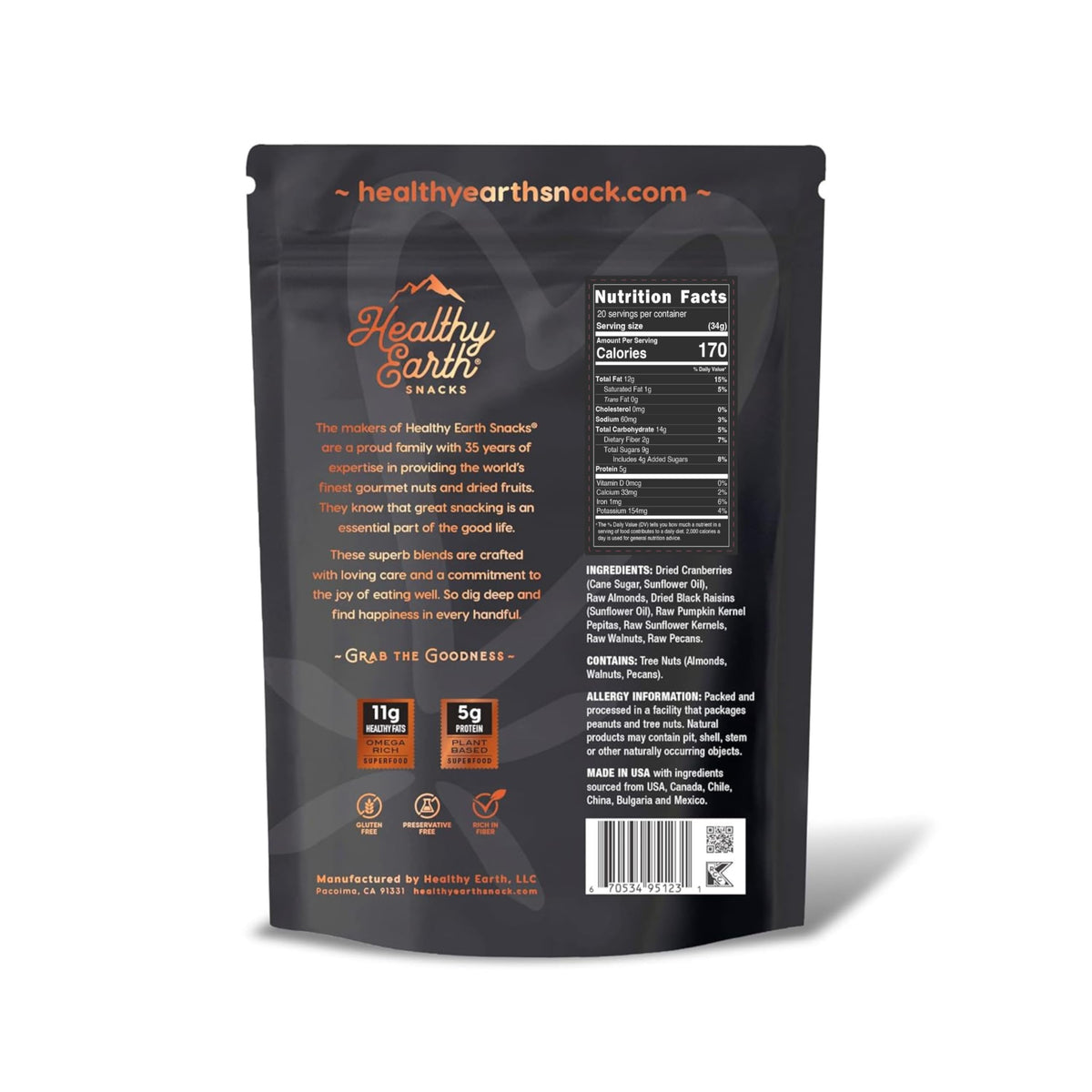 Healthy Earth Oh! Mega Medley – Mixed Nuts Unsalted Trail Mix | Gluten Free, High Fiber, No Preservatives