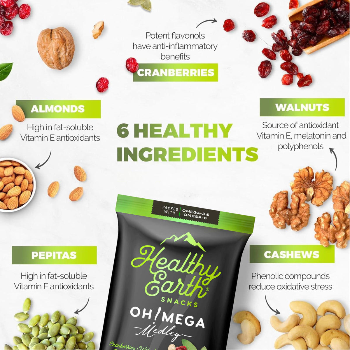 Healthy Earth Mixed Nuts Unsalted | Trail Mix – Gluten Free, Peanut-Free, High Fiber, Omega-3 & Omega-6
