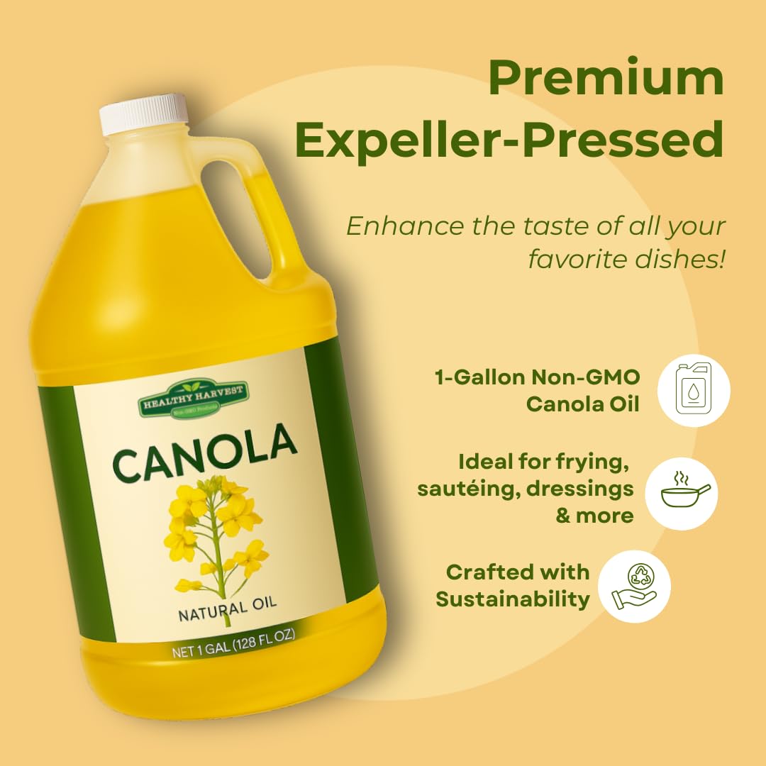 Healthy Harvest Canola Oil – Naturally Expeller Pressed, Gourmet Medium-Heat Cooking Oil, 1 Gallon