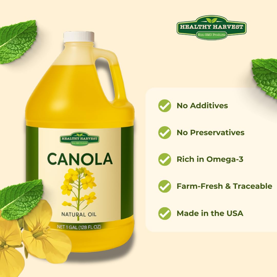 Healthy Harvest Canola Oil – Naturally Expeller Pressed, Gourmet Medium-Heat Cooking Oil, 1 Gallon