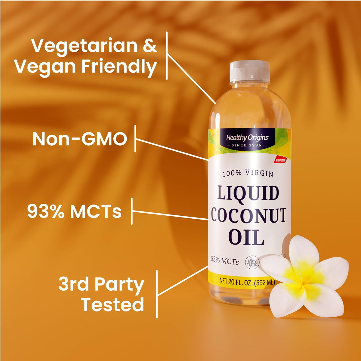 Healthy Origins Coconut Oil, Liquid – 100% Virgin, Cold-Pressed, 93% MCTs, 20 fl oz