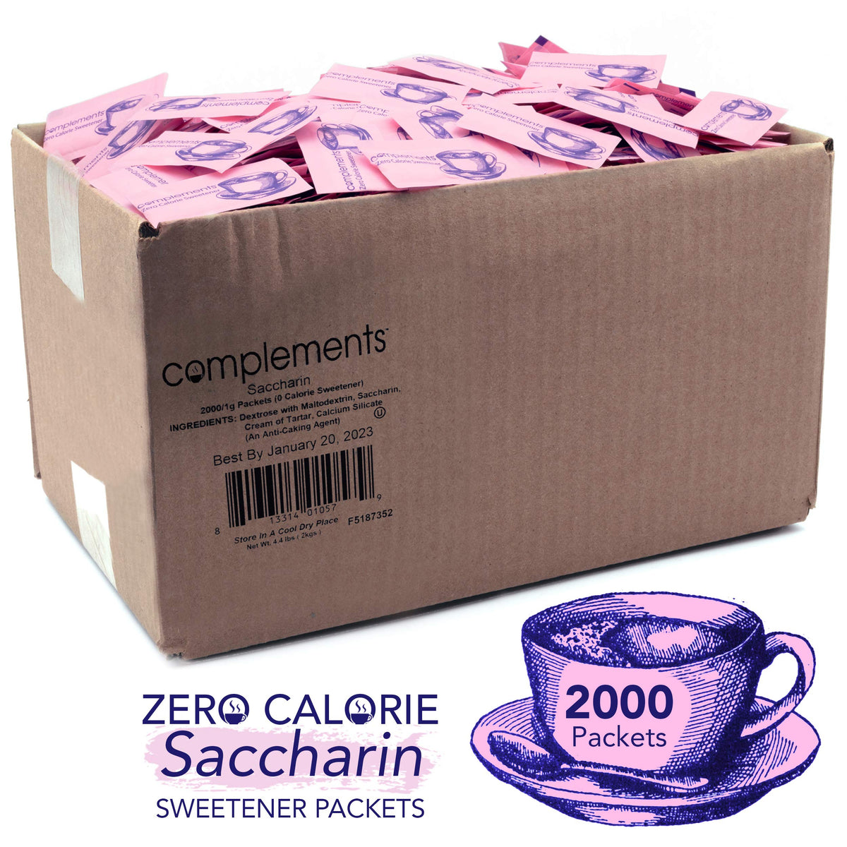 HEARTLAND Complements Zero Calorie Pink Saccharin Packets | 2000 Count Bulk