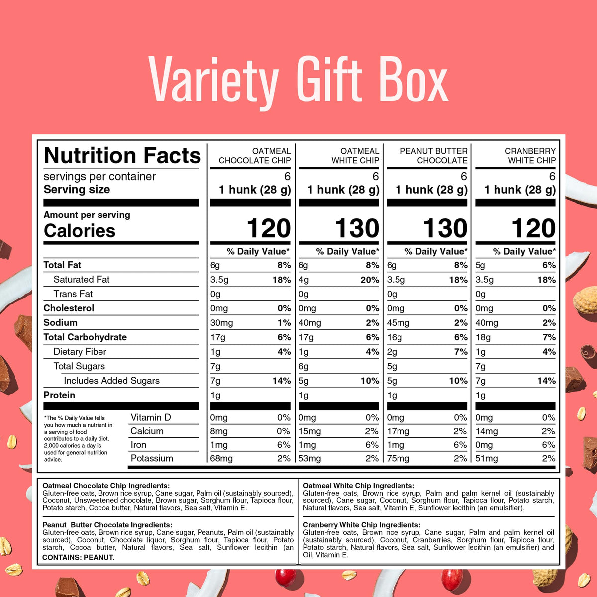 Heavenly Hunks Variety Pack 4 x 6oz Bags – Oatmeal Chocolate Chip, Oatmeal White Chip, Peanut Butter Chocolate & Cranberry White Chip