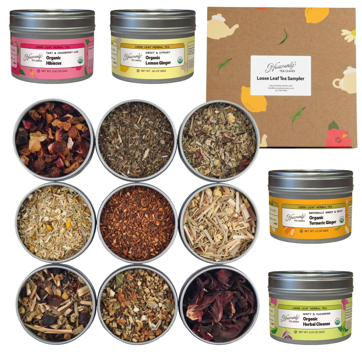 Heavenly Tea Leaves Organic Herbal Tea Sampler – 9 Flavors, Caffeine Free