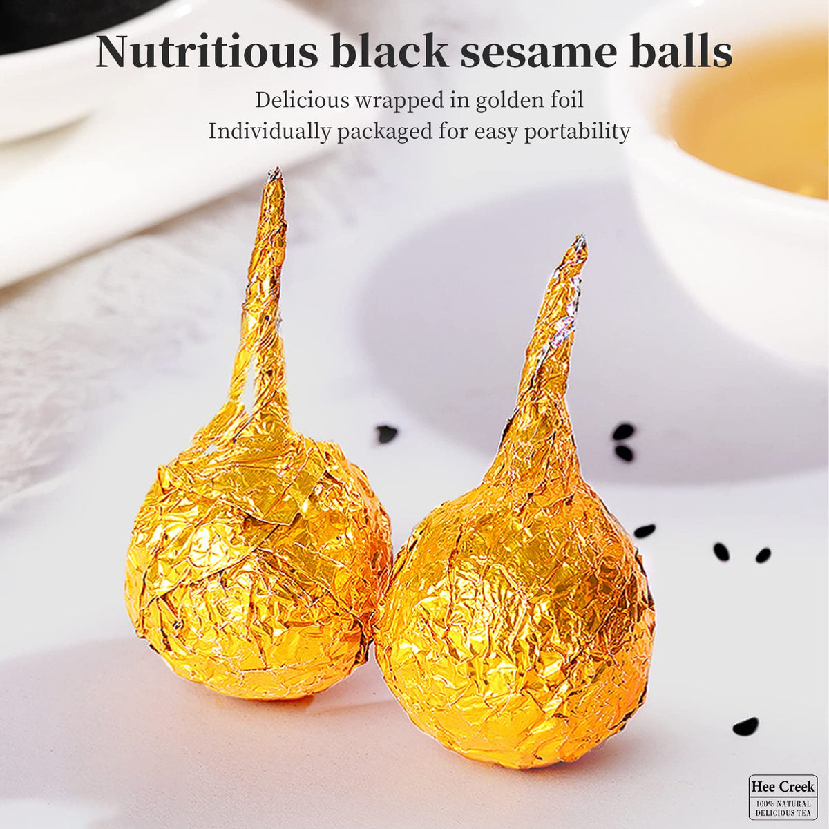 Hee Creek Black Sesame Balls 12.7 oz – Handmade Snack with Black Sesame, Rice & Beans (40 Balls)