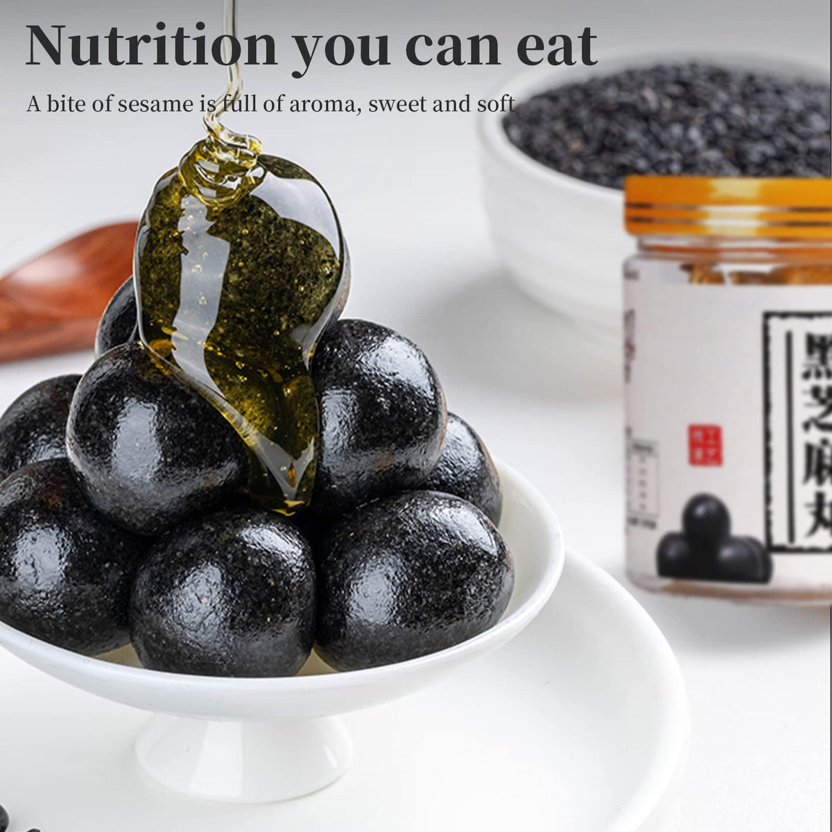 Hee Creek Black Sesame Balls 12.7 oz – Handmade Snack with Black Sesame, Rice & Beans (40 Balls)