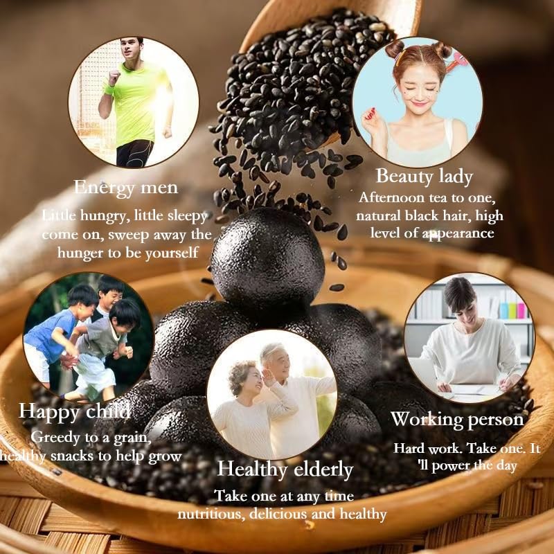 Hee Creek Black Sesame Balls 12.7 oz – Handmade Snack with Black Sesame, Rice & Beans (40 Balls)