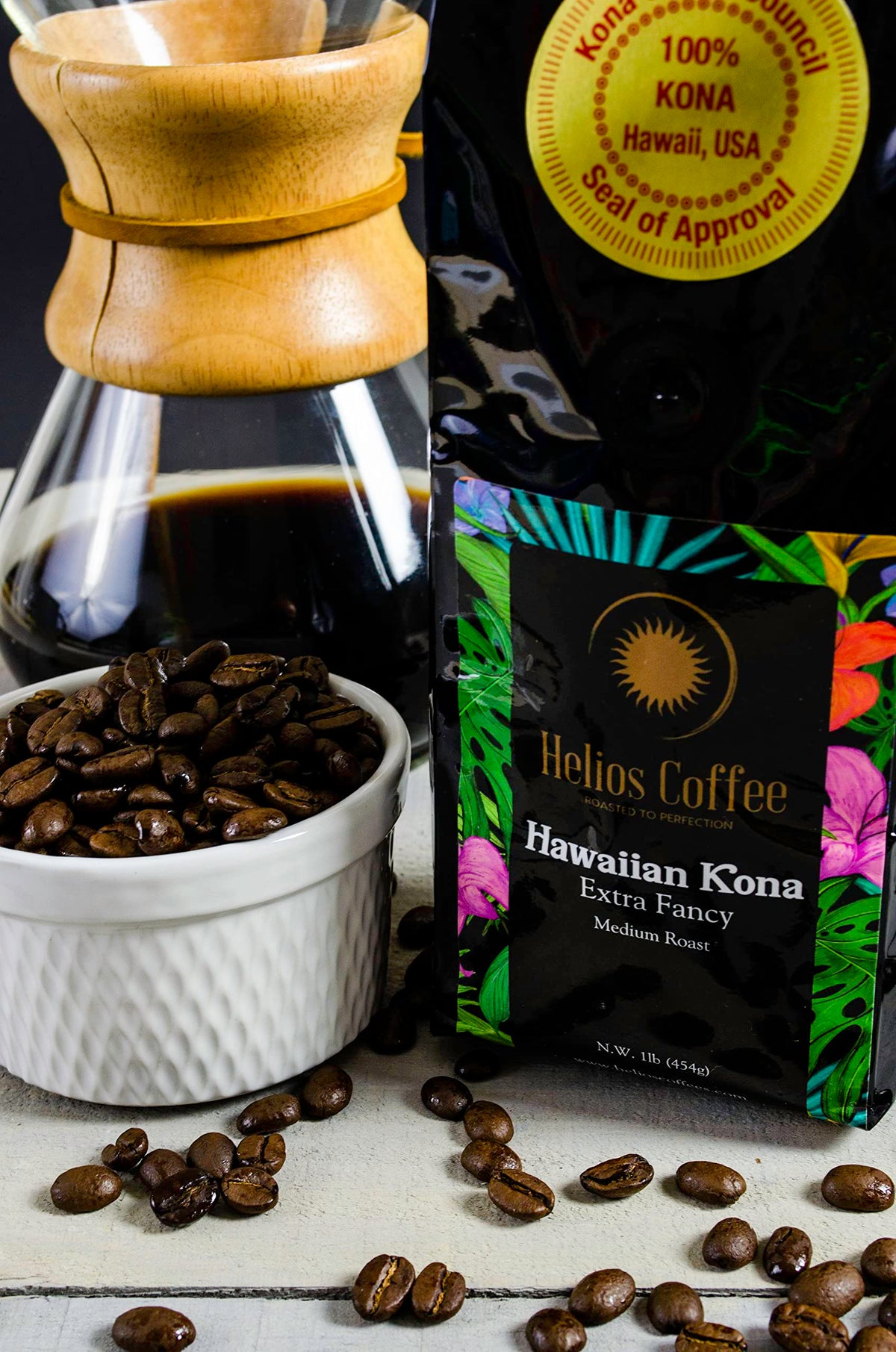 Helios Coffee – 100% Hawaiian Kona Coffee, Extra Fancy, Whole Bean, 1lb