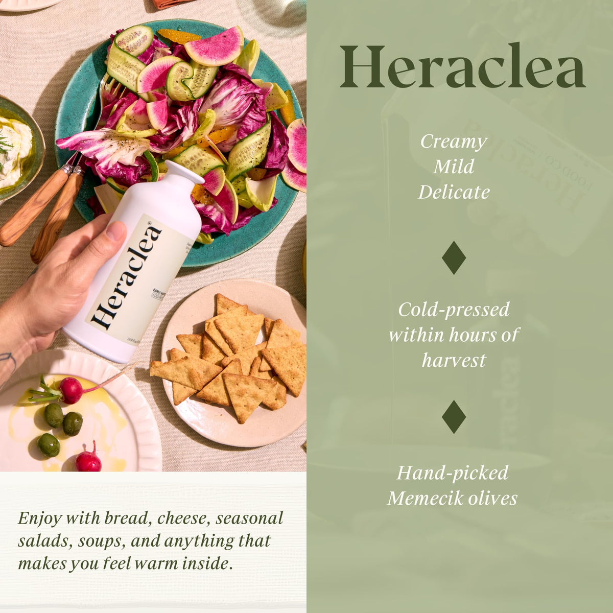 Heraclea Early Harvest Extra Virgin Olive Oil – Organic, Cold-Pressed EVOO | 16.9oz Bottle