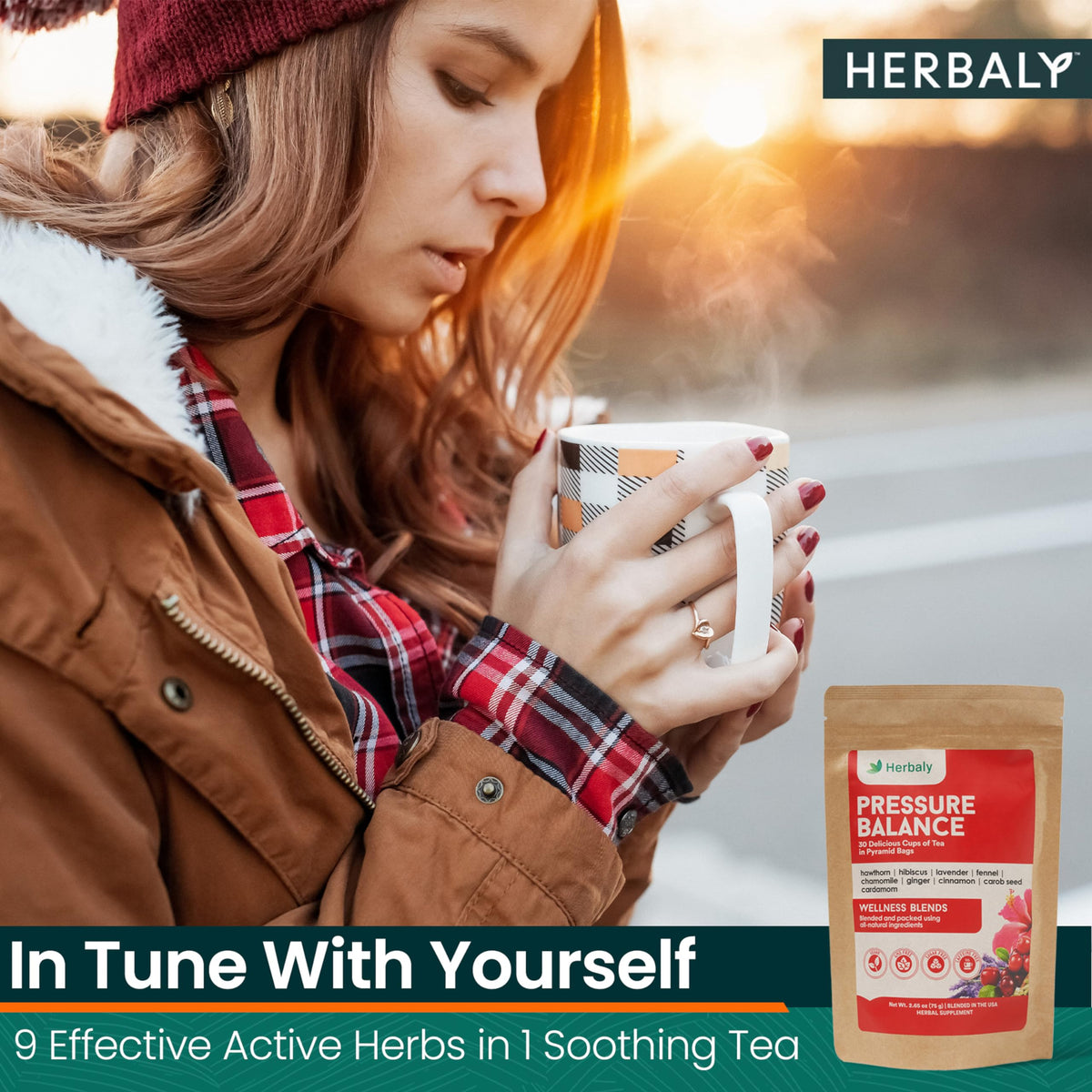 Herbaly Heart Functional Tea – 9 Superherbs, Organic & Caffeine-Free | 30 Pyramid Bags