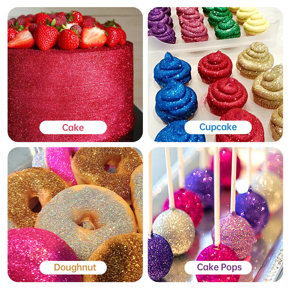 Herbeklab Edible Glitter Spray Set – 8 Colors Food Grade Glitter for Cakes, Cookies, Desserts & Drinks