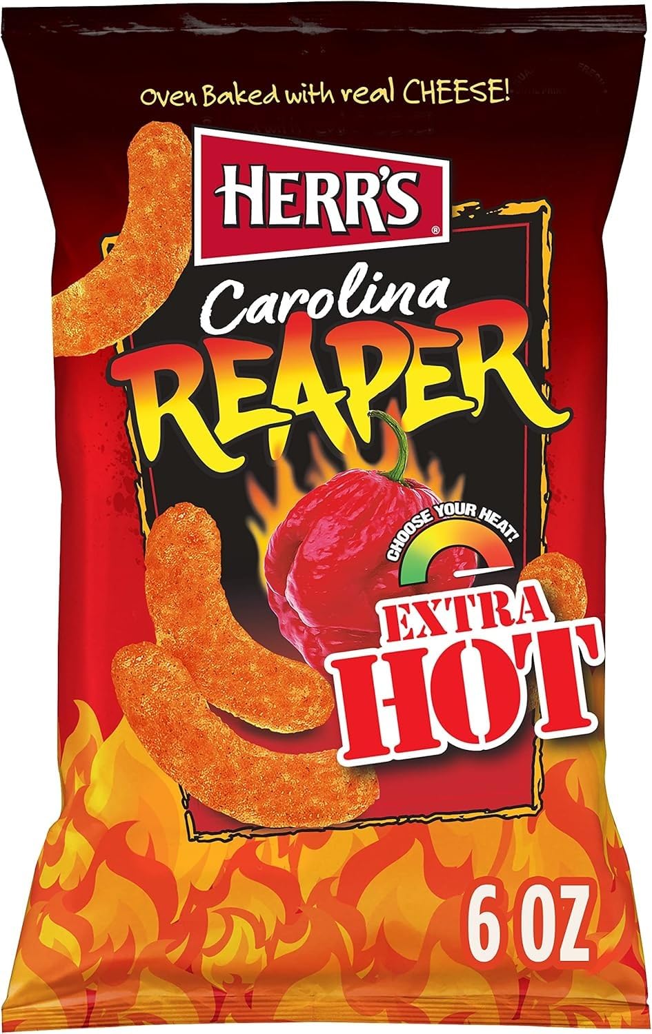 Herr's Carolina Reaper Cheese Curls – Gluten Free, 6oz Bag (12 Count)