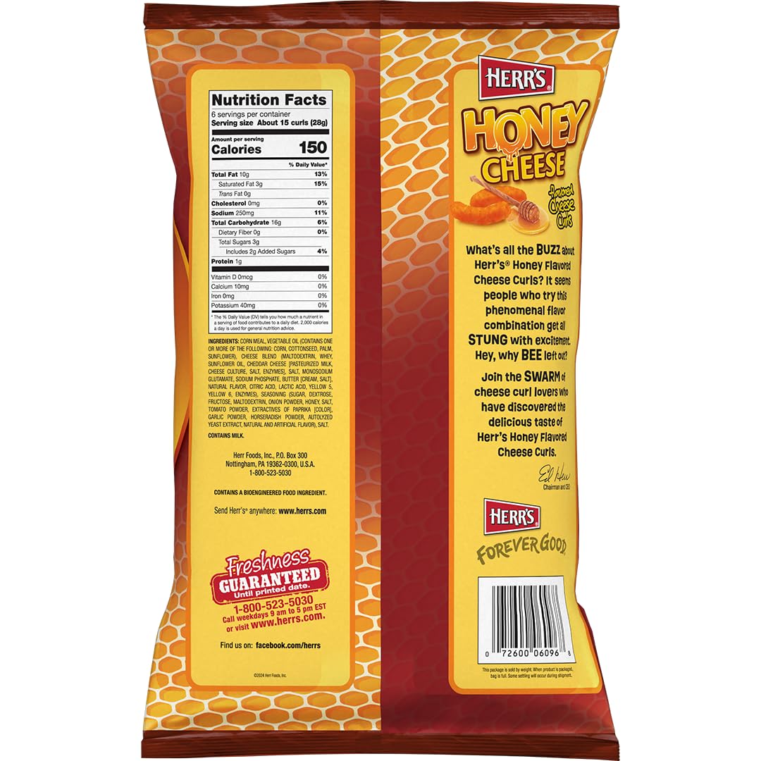 Herr’s Honey Cheese Curls – Gluten Free Snack, 6oz Bags (6 Pack)