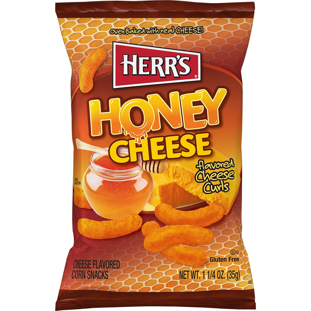Herr's Honey Cheese Flavored Curls – Gluten Free Snack, 1.25oz Bags (24 Count)