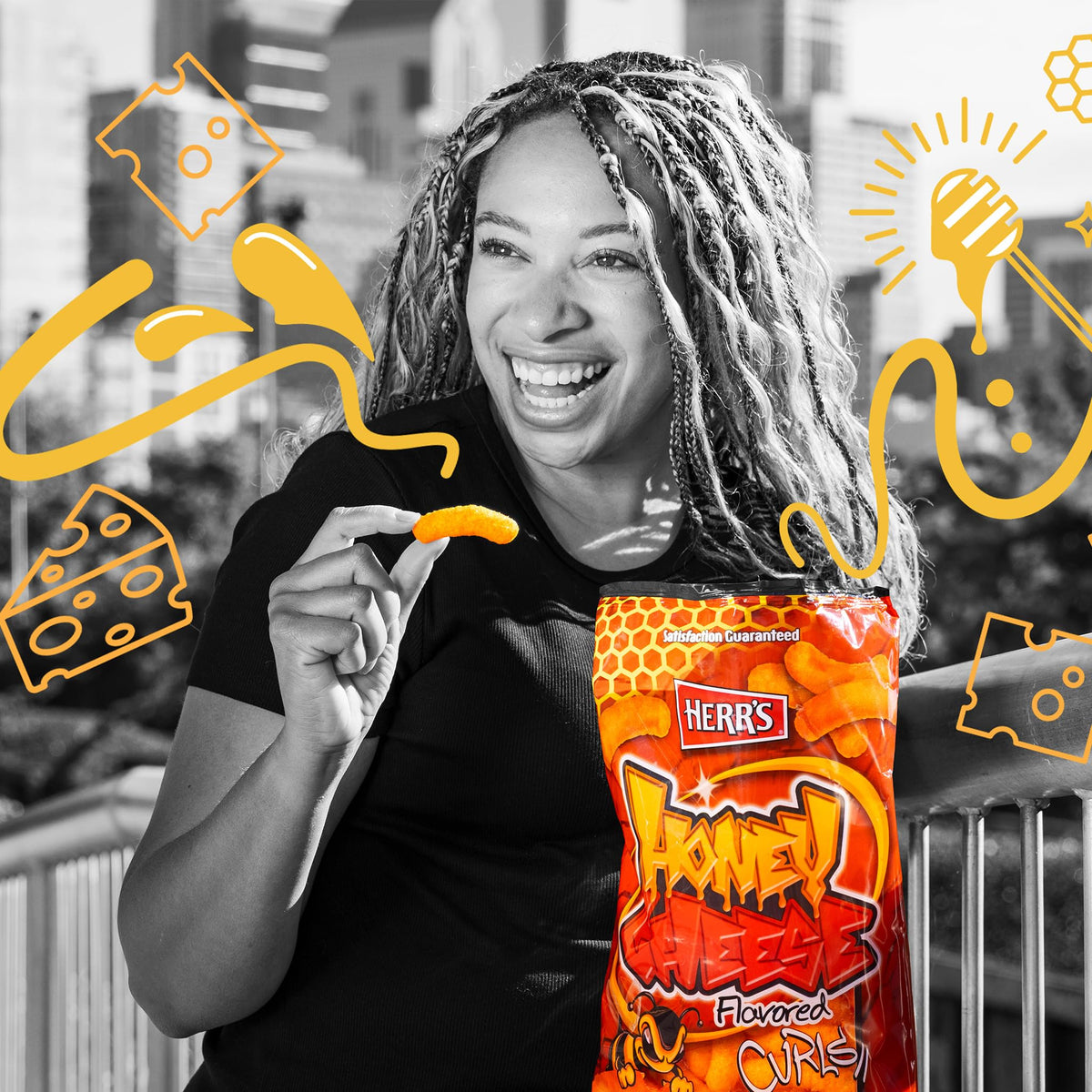 Herr's Honey Cheese Flavored Curls – Gluten Free Snack, 1.25oz Bags (24 Count)
