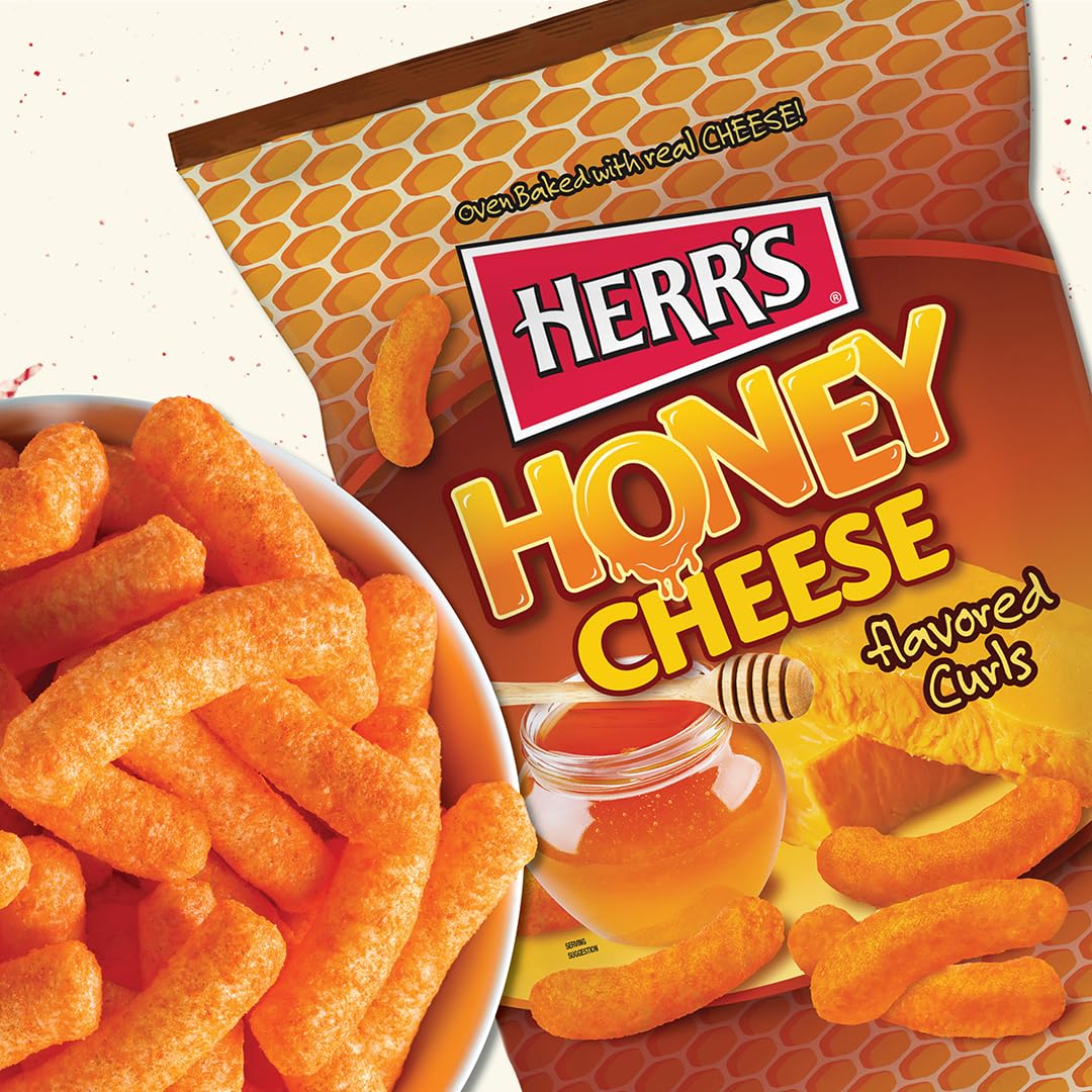 Herr's Honey Cheese Flavored Curls – Gluten Free Snack, 1.25oz Bags (24 Count)