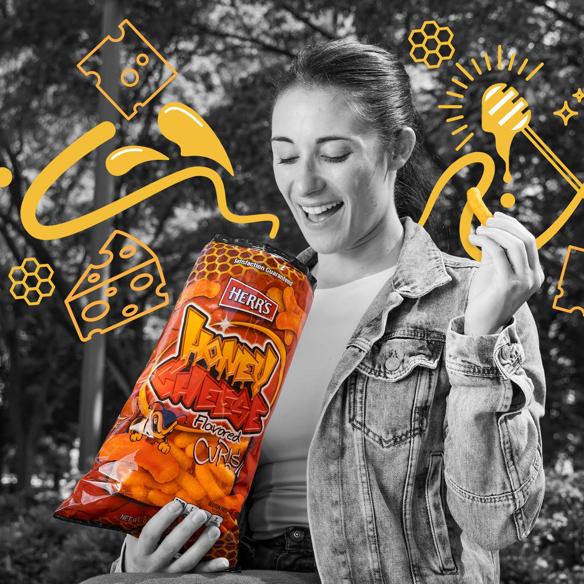 Herr's Honey Cheese Flavored Curls – Gluten Free Snack, 1.25oz Bags (24 Count)
