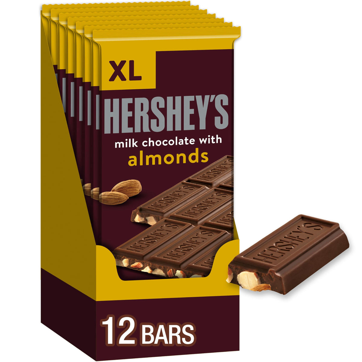 HERSHEY'S Milk Chocolate with Almonds XL Bars – 12 Count, 4.25 oz