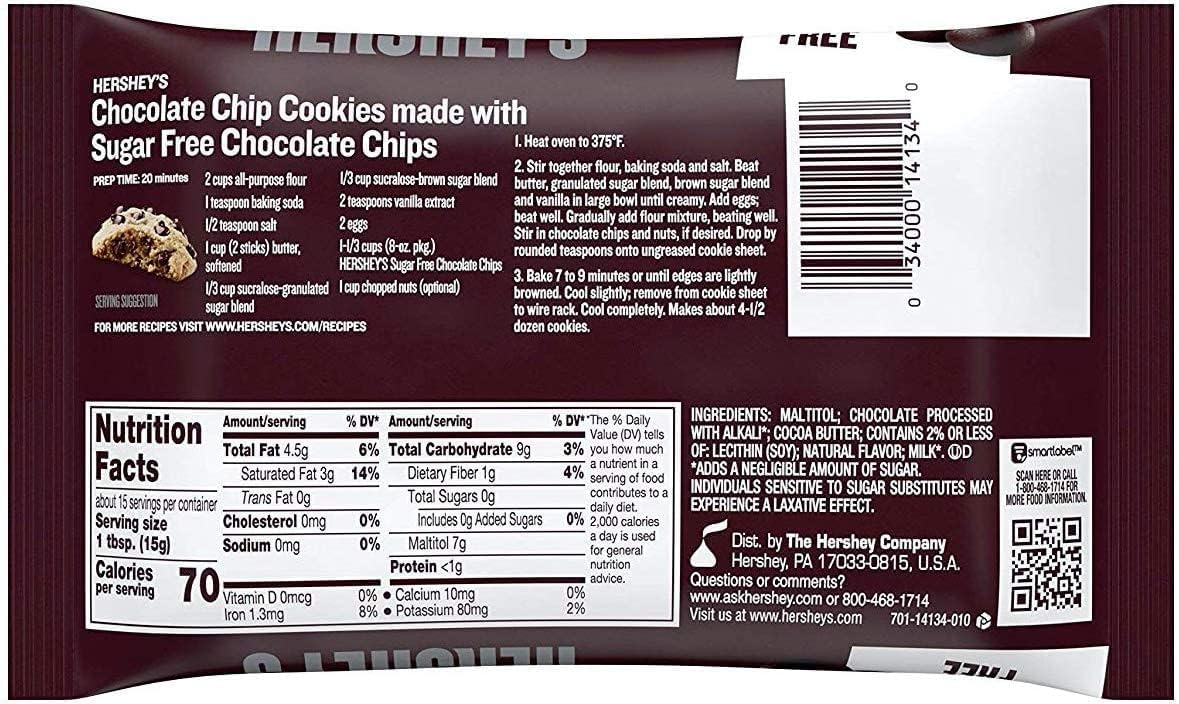 Hersheys Zero Sugar Chocolate Baking Chips - 2-Pack (8 oz each) | Gluten Free