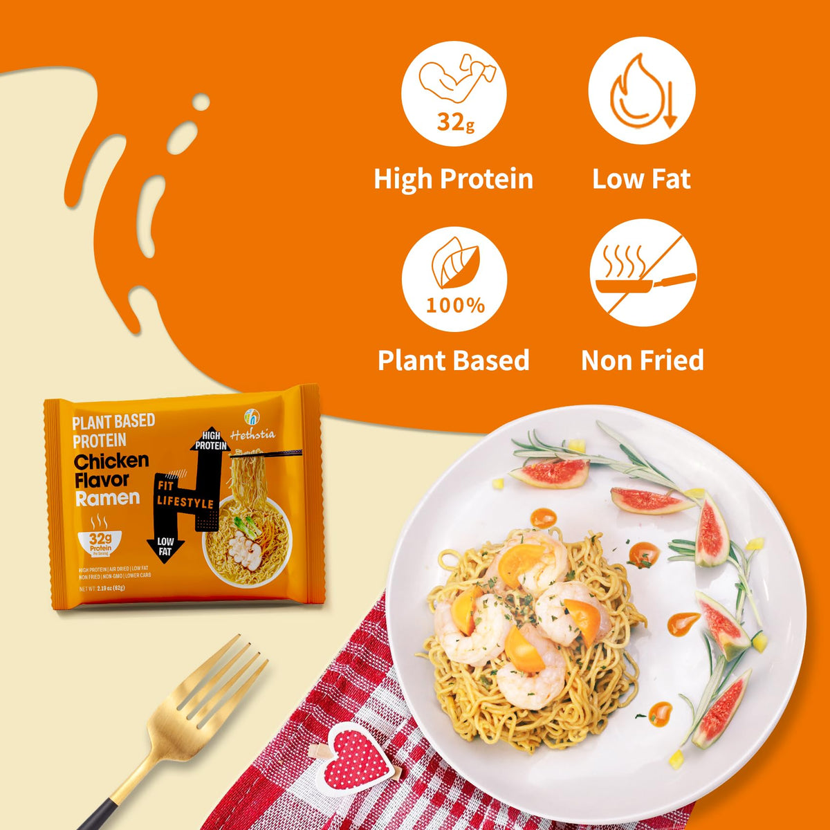 Hethstia High Protein Ramen Chicken Flavor – 6-Pack, Plant-Based & Vegan