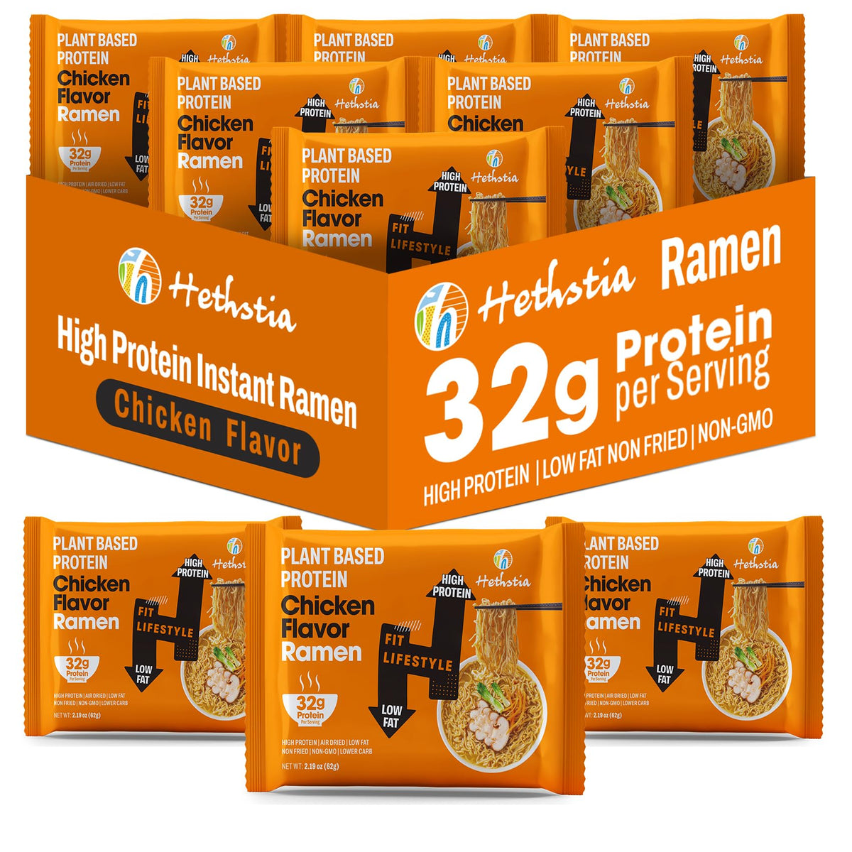 Hethstia High Protein Ramen Chicken Flavor – 6-Pack, Plant-Based & Vegan