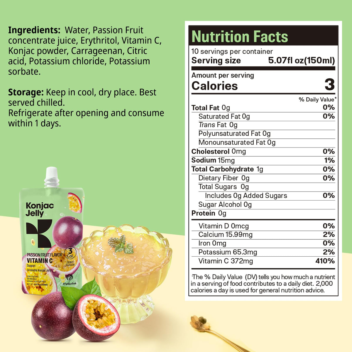 Hethstia Konjac Jelly Passion Fruit – 10 Pouches | 3 Calories, Sugar-Free, Keto & Vegan