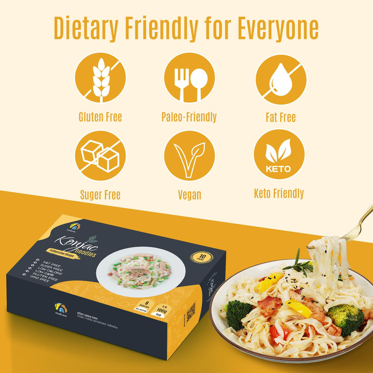 Hethstia Konjac Noodle – Low-Carb Fettuccine Shirataki Noodles, Gluten Free, Keto-Friendly, 10-Pack (5 oz each)