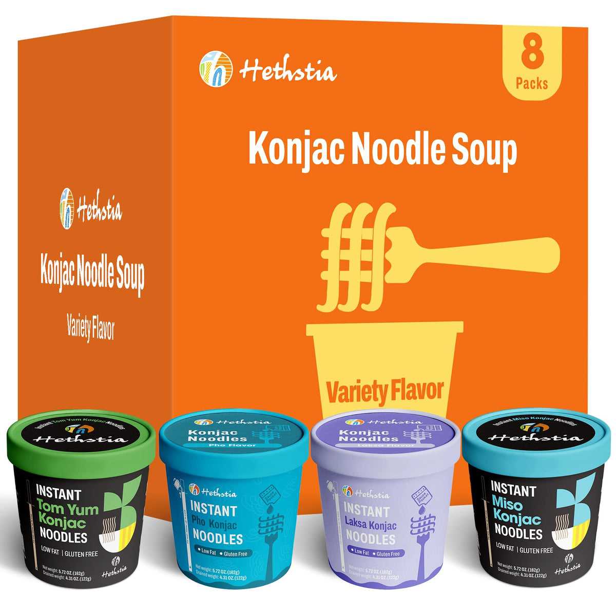 Hethstia Konjac Noodle Soup 8-Pack – Low-Cal, Vegan, Gluten-Free