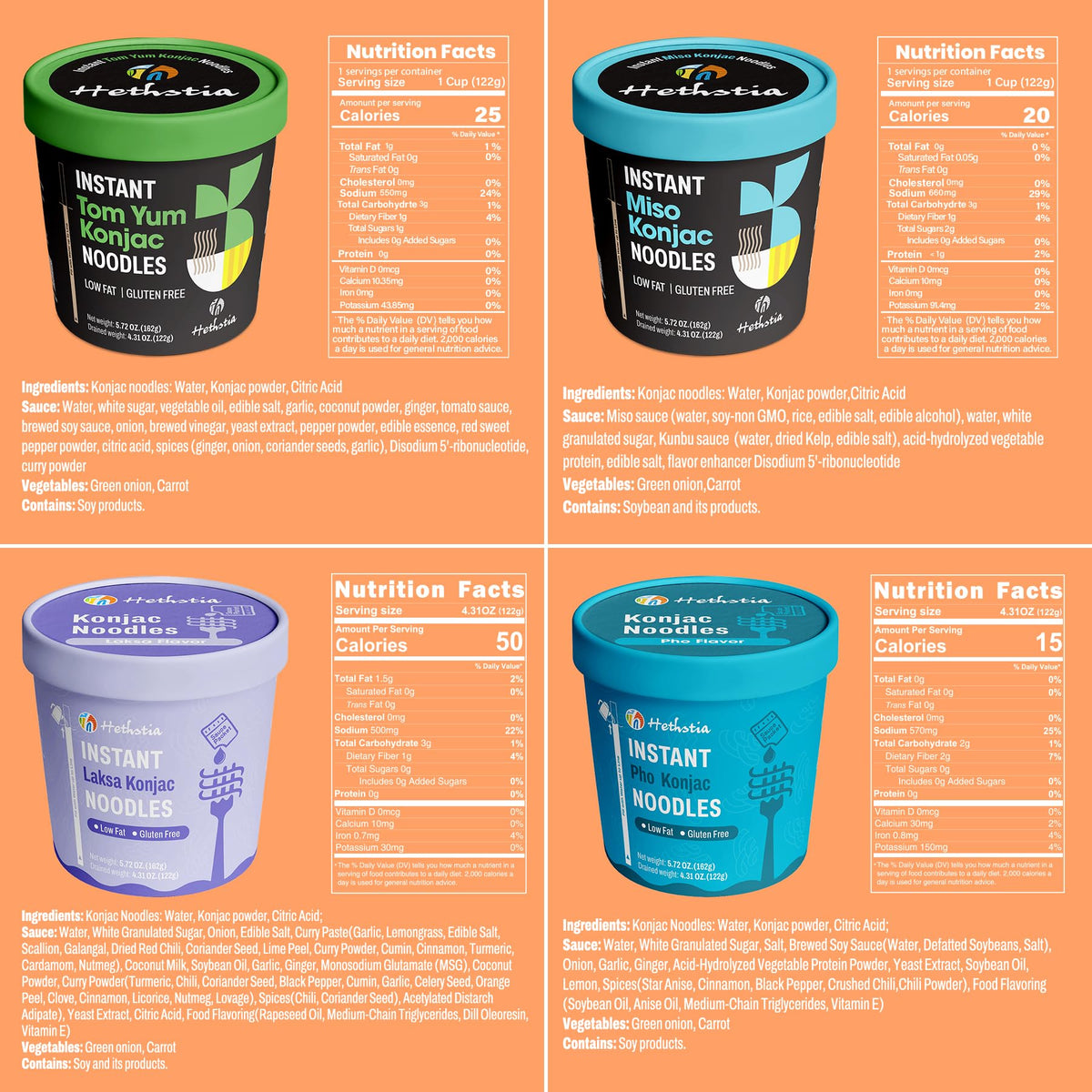 Hethstia Konjac Noodle Soup 8-Pack – Low-Cal, Vegan, Gluten-Free
