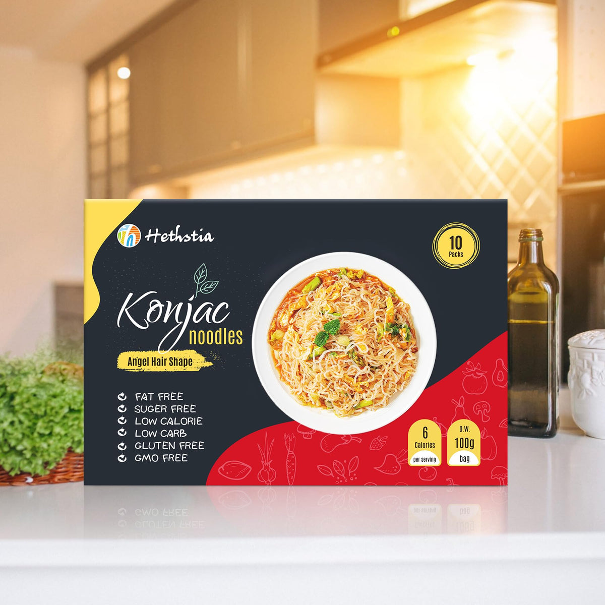 Hethstia Konjac Noodle – Ready-to-Eat Shirataki Angel Hair, Low Carb, Gluten-Free, Vegan & Keto
