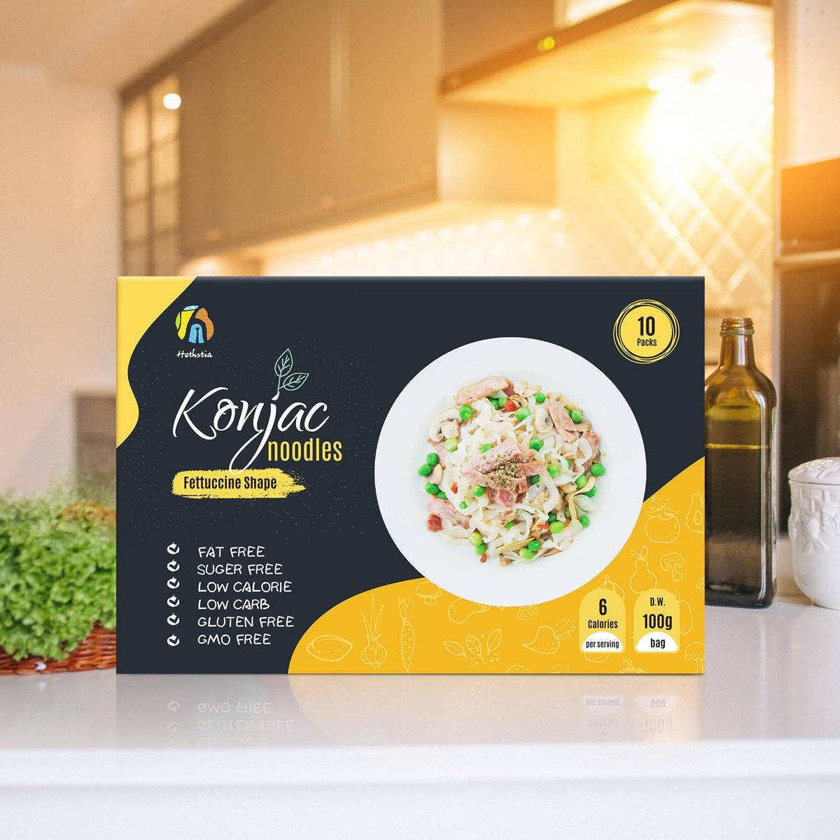 Hethstia Konjac Noodle – Low-Carb Fettuccine Shirataki Noodles, Gluten Free, Keto-Friendly, 10-Pack (5 oz each)
