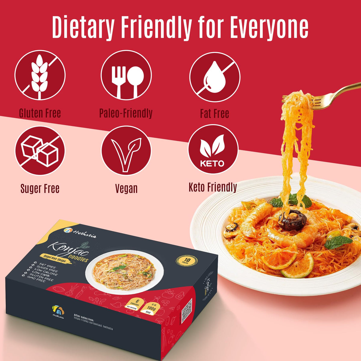Hethstia Konjac Noodle – Ready-to-Eat Shirataki Angel Hair, Low Carb, Gluten-Free, Vegan & Keto