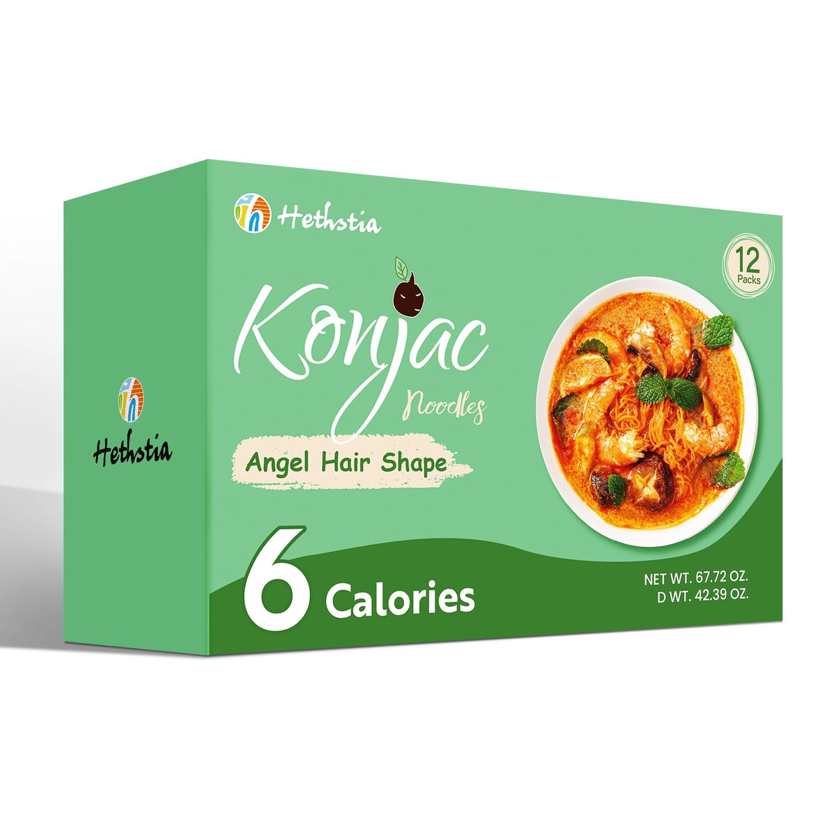 Hethstia Konjac Noodles Angel Hair – 12 Pack Shirataki Noodles, Low Carb, Gluten-Free, Vegan